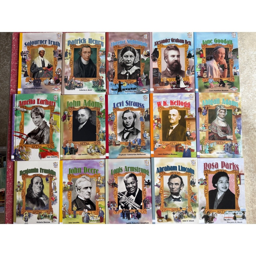 Lerner History Maker Bios Lot of 15 Books Amelia Earhart Lincoln Rosa Parks Kids